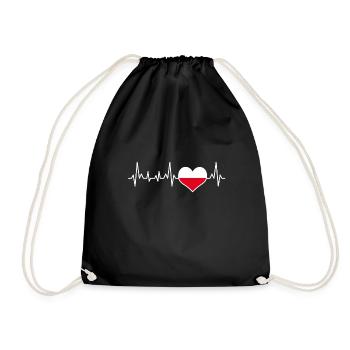 Poland Flag Heartbeat Gift - Drawstring Bag - black - Front