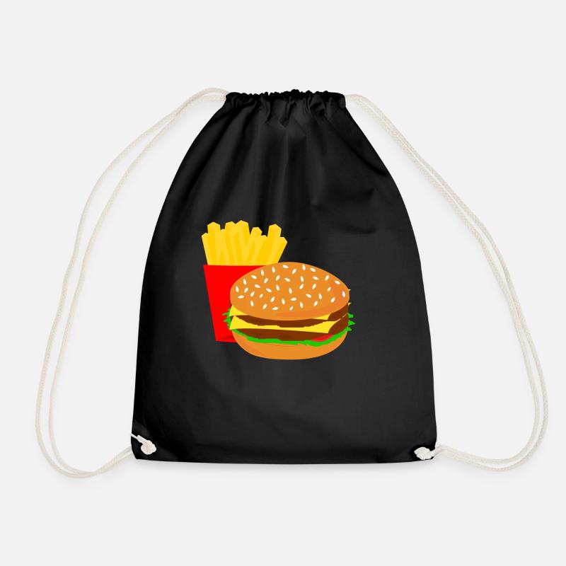 Burger Pommes Food Lover Gift Gift Idea - Drawstring Bag - black