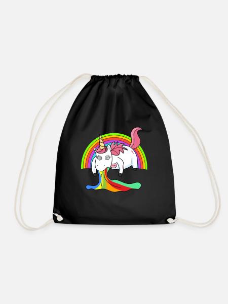 Kotzendes Einhorn Regenbogen - Turnbeutel - Schwarz