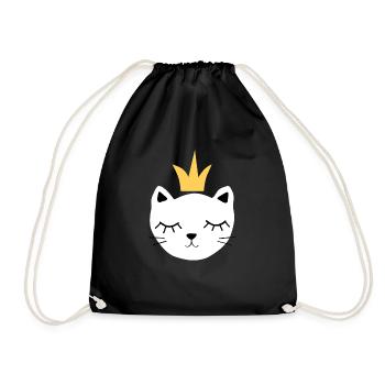 chat blanc avec couronne - Sac de sport léger - noir - Devant