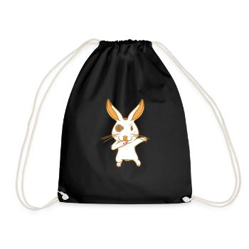 Hase - Karate - Kampfhase - tanzender Hase - Turnbeutel - Schwarz - Vorne