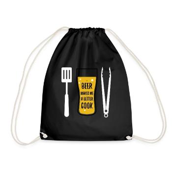 Bier kochen Koch grillen Geschenk Grill Zange - Turnbeutel - Schwarz - Vorne