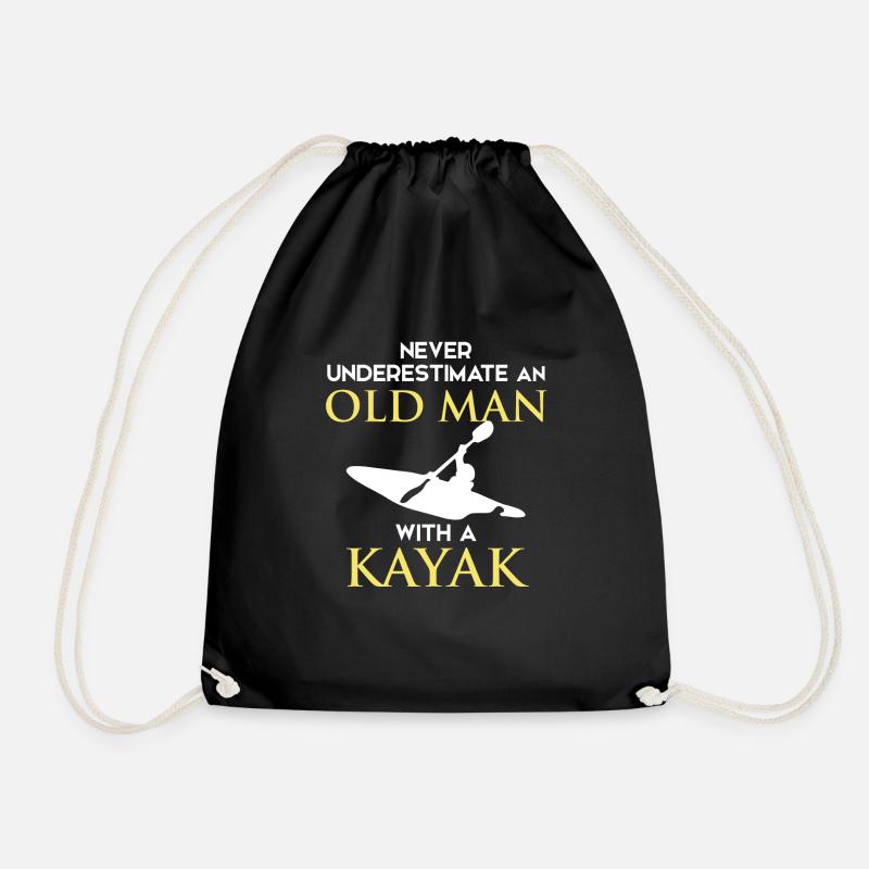 Never Underestimate Old Man With Kayak - Turnbeutel - Schwarz