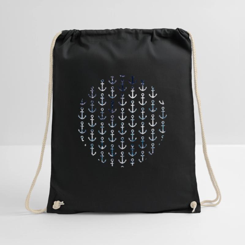Maritime anchor pattern in circular shape Drawstring Bag