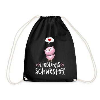 Lieblingsschwester mit Herz - Beste Schwester Eule - Turnbeutel - Schwarz - Vorne