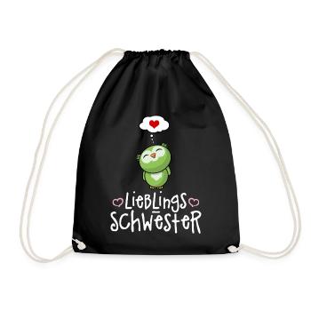 Lieblingsschwester mit Herz - Beste Schwester Eule - Turnbeutel - Schwarz - Vorne