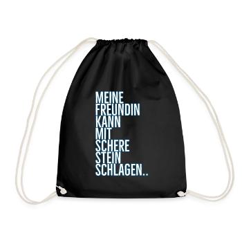 Meine Freundin kann mit Schere Stein Schlagen... - Turnbeutel - Schwarz - Vorne