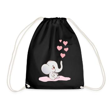 Baby Elefant Herzen Rosa -Motiv für Mädchen Pink - Turnbeutel - Schwarz - Vorne