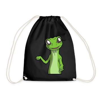 Gecko | Amphibien Haustier Tiere Eidechse Geschenk - Turnbeutel - Schwarz - Vorne