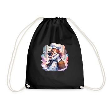 A Mother Cook Giving Her Kid a Cozy Hug - Drawstring Bag - black - Front