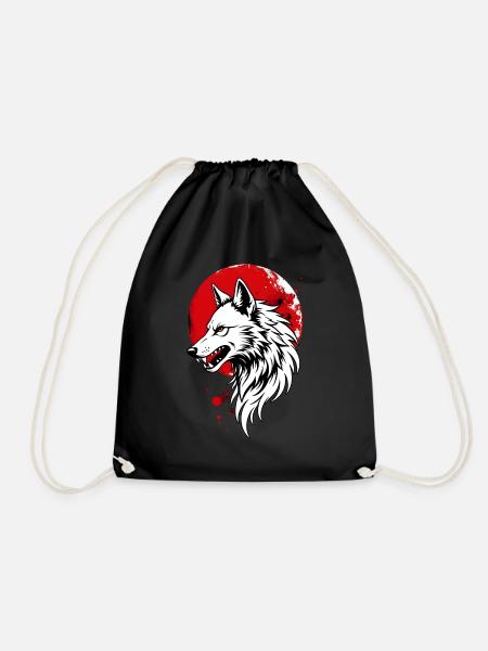 Wolf vor rotem Vollmond - Turnbeutel - Schwarz