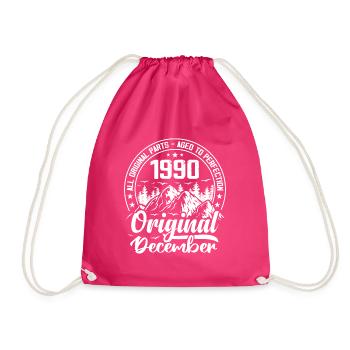 December 1990 Original 34 Year Old Birthday Gift - Drawstring Bag - fuchsia - Front