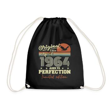 April 1964 Gift | 61st Anniversary April 1964 - Drawstring Bag - black - Front