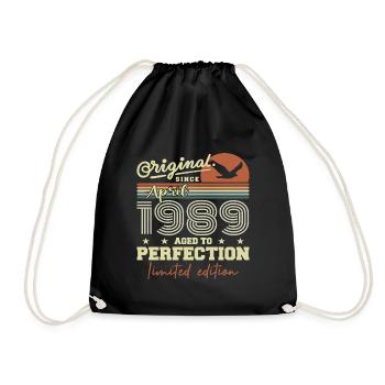 April 1989 Gift | 36th Anniversary April 1989 - Drawstring Bag - black - Front