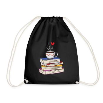Hot Cup of Coffee and Books - Drawstring Bag - black - Front