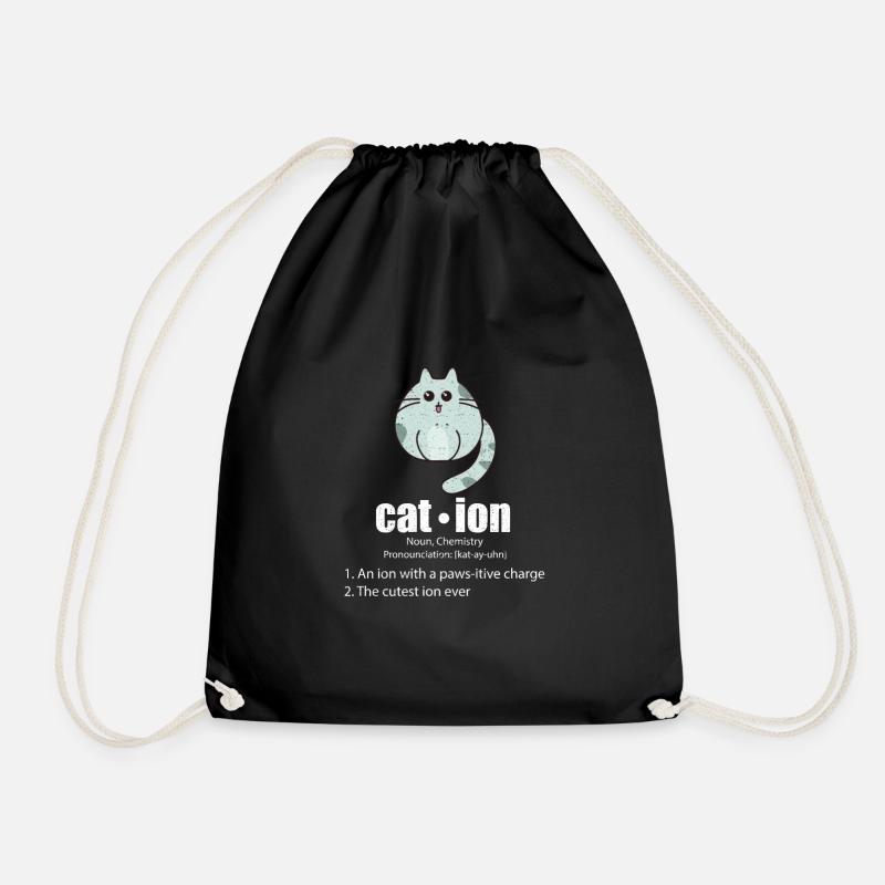 Cation Cat Science Pun Chemistry Nerd Geek - Drawstring Bag - black