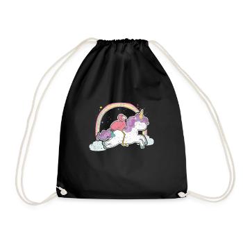 Flamingo-Reiten-Einhorn-Regenbogen-magischer Vogel Anima - Turnbeutel - Schwarz - Vorne