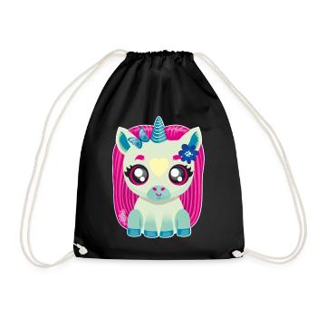 Kleines Baby Einhorn mit Schmetterling - Turnbeutel - Schwarz - Vorne