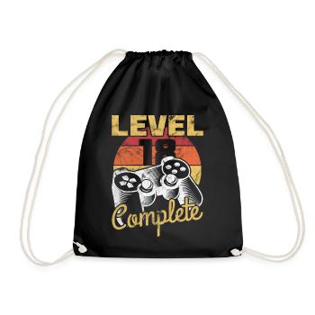 18. Geburtstag Gamer "Level 18 Complete" - Turnbeutel - Schwarz - Vorne