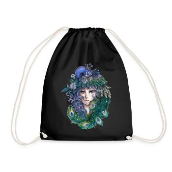 Mystische Dame mit Pfau Mangastil Gothic Fantasy - Turnbeutel - Schwarz - Vorne