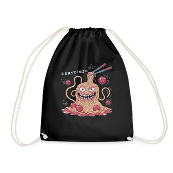 Hungry Noodle Monster Kawaii Japanese Food Art - Drawstring Bag - black - Front