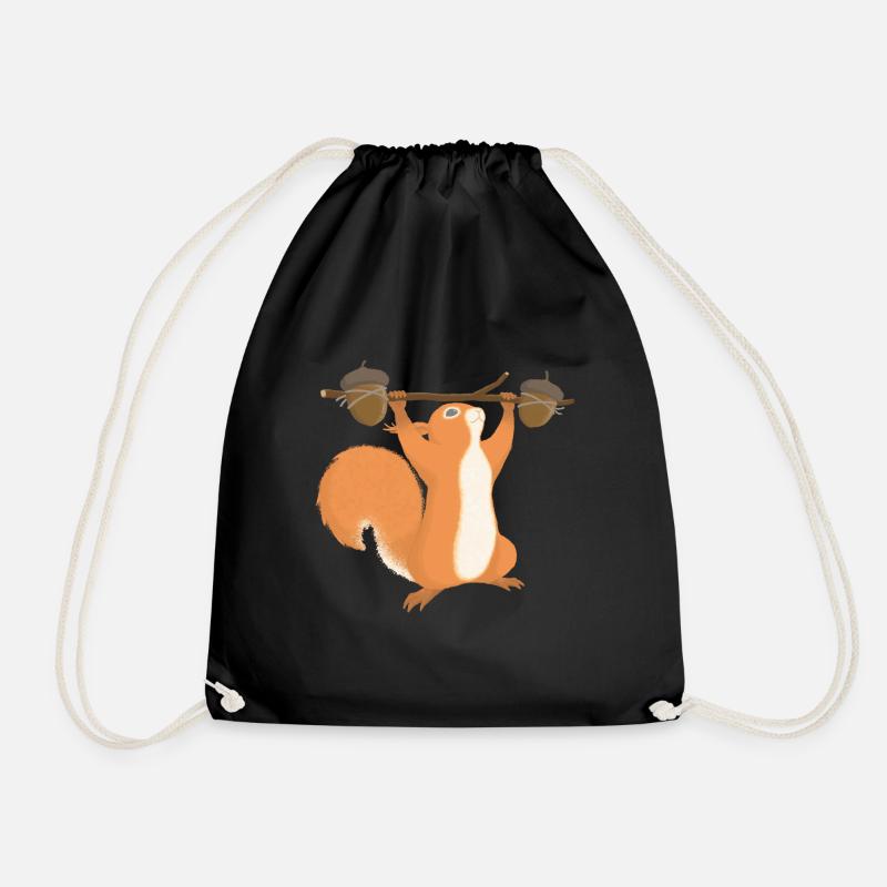 Squirrel during strength training - Drawstring Bag - black