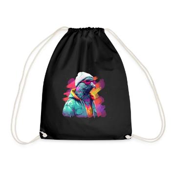 Taube mit Sonnenbrille Bunt Coole Tauben Vogel - Turnbeutel - Schwarz - Vorne