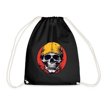 Skull with yellow headscarf on red color wheel - Drawstring Bag - black - Front