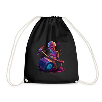 Skeleton Drummer Music Drums - Drawstring Bag - black - Front