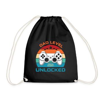 Dad Level Unlocked- Press Start! - Drawstring Bag - black - Front