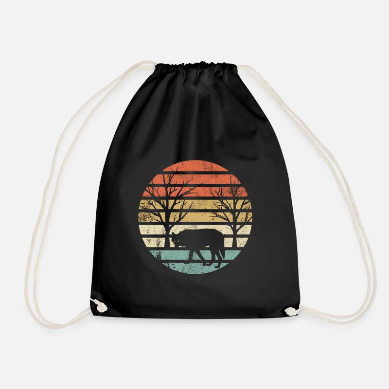 Wolf Retro Wolf Mens Wolf Vikinger - Drawstring Bag - black