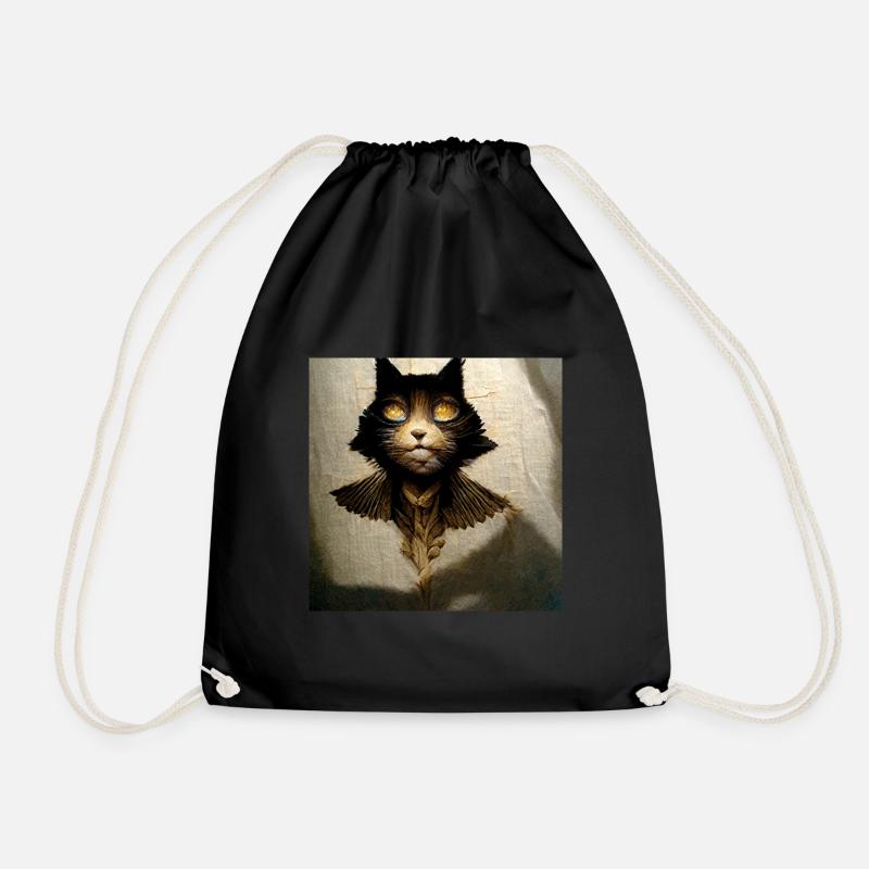 Cat - Angel - Transformation - Drawstring Bag - black