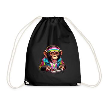 Illustration of a cheerful monkey in retro 80s - Drawstring Bag - black - Front