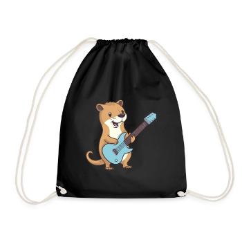 Cute mongoose playing guitar - Drawstring Bag - black - Front
