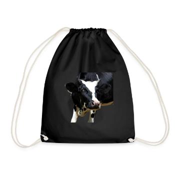 funny cow cow head gift farmers farmers - Drawstring Bag - black - Front