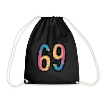 69 Zahl Bunt - Turnbeutel - Schwarz - Vorne