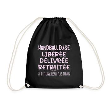 Handball player celebrates her retirement with humor cadea - Drawstring Bag - black - Front
