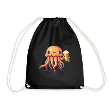 Qualle Pixel Bier - Turnbeutel - Schwarz - Vorne