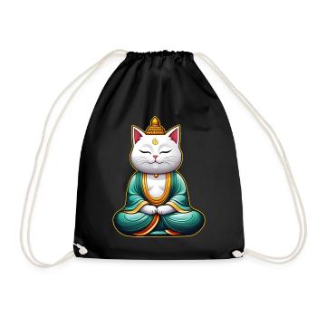 Mignon chat blanc en position de yoga de Bouddha - Sac de sport léger - noir - Devant