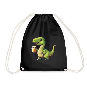 Dinosaur brontosaurus pixel beer - Drawstring Bag - black - Front