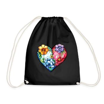 Herz Bunt Ornament Blumen - Turnbeutel - Schwarz - Vorne