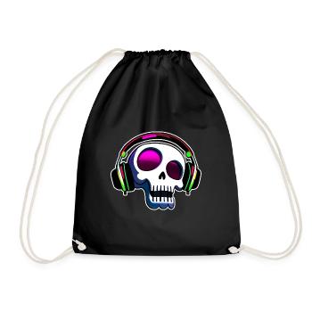 Crazy Skull with Headphones Art - Drawstring Bag - black - Front