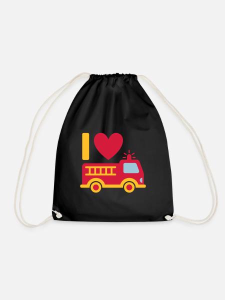 I love firefighters (Feuerwehrauto mit Leiter) - Turnbeutel - Schwarz