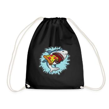 Shark Love Pizza Enthusiast Artistic Design - Drawstring Bag - black - Front