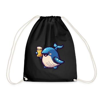 Whale Pixel Beer - Drawstring Bag - black - Front