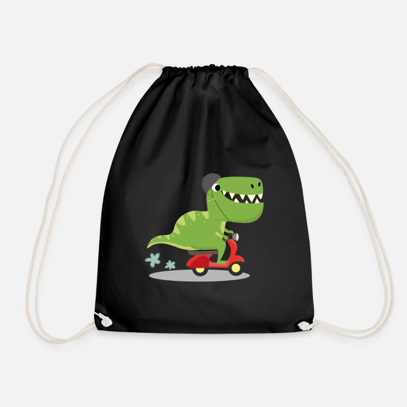 T-Rex Dino auf Roller - lustig cooler Dinosaurier - Turnbeutel - Schwarz