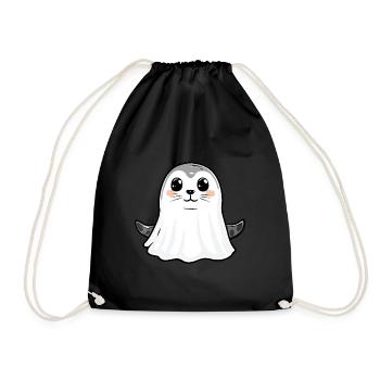 Robbe Tier Halloween Comic Geist - Turnbeutel - Schwarz - Vorne