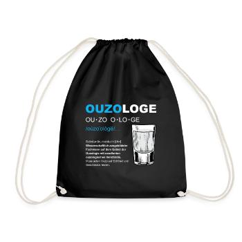 Ouzologe Saufen JGA Männertag Party Ouzo - Turnbeutel - Schwarz - Vorne
