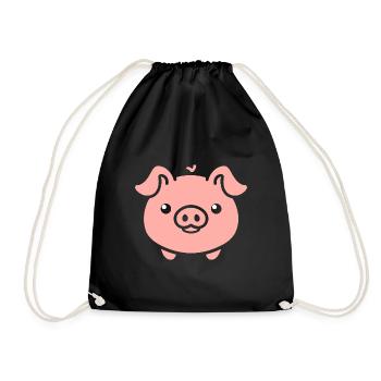 Schwein - Turnbeutel - Schwarz - Vorne