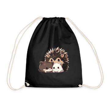 Igel mit Katzen - Turnbeutel - Schwarz - Vorne